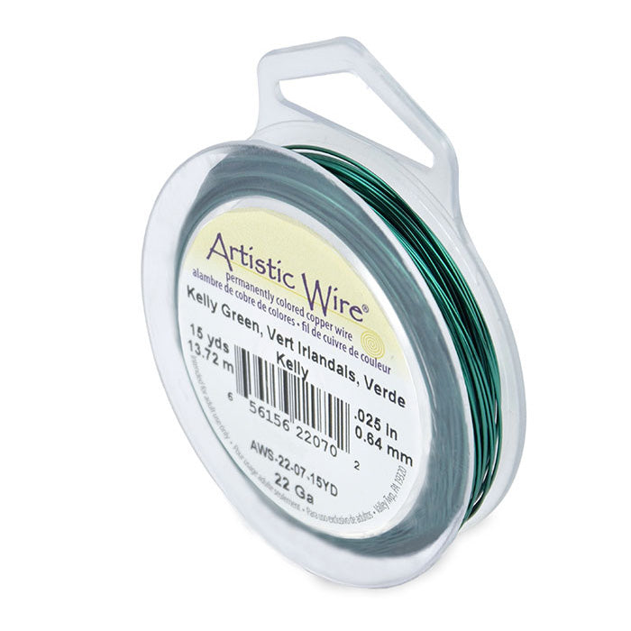 Tarnish Resistant Kelly Green Colored Copper Craft Wire for DIY Jewelry Making and Wire Wrapping Projects. Size: 22 Gauge (0.64mm) (.025 inch) Copper Craft Wire, 15 yd/13.7m Length. Color: Black Material: Copper Wire, Colored Kelly Green Color. Tarnish Free. Brand: Artistic Wire