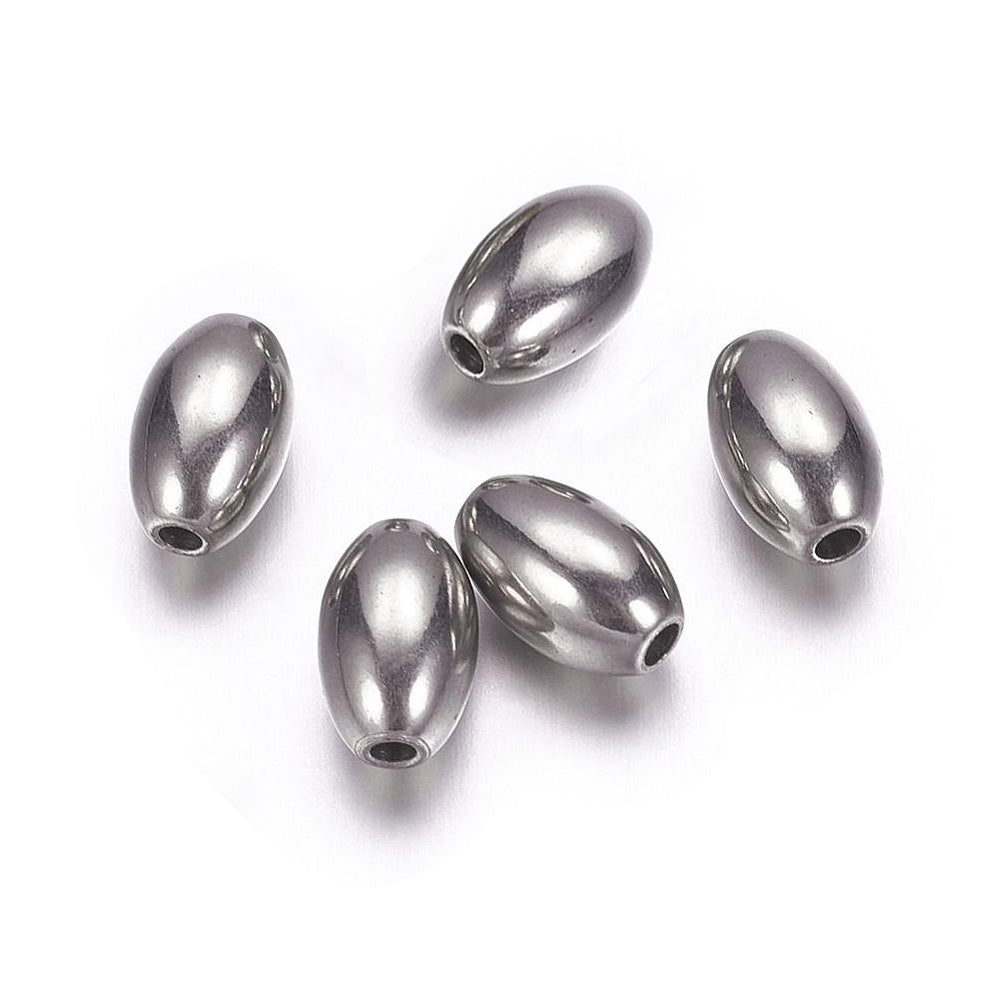 304 Stainless Steel Spacer Beads Oval Stainless Steel Color 9x6mm Bead Lot