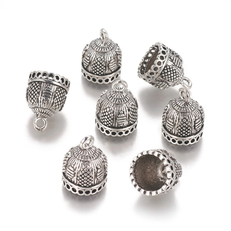 Large Tassle Cap, Bead Cone, Antique Silver Colored Cones for DIY Jewelry Making. Add the perfect Finishing Touch to Your Jewelry Designs with these Stylish Bead Cap Bail.  Size: 19mm Diameter (12mm Inner Diameter), 15mm Length, Hole: 1mm, Qty: 1pcs/bag.  Material: Alloy (Lead and Nickel Free) Bead Cone. Antique Silver Color. Shinny Finish.