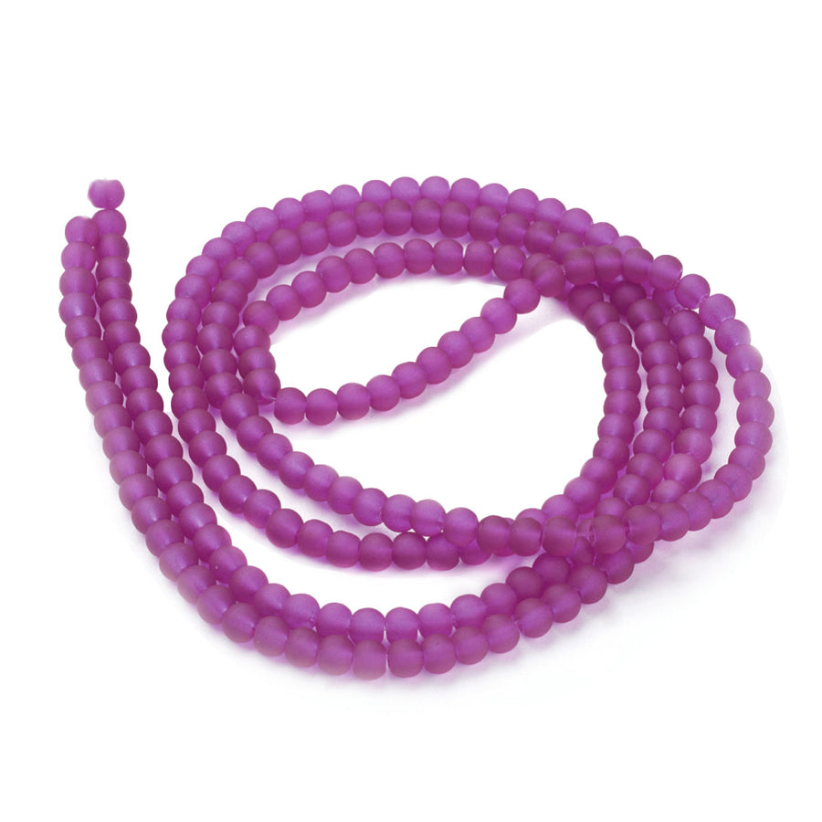 Frosted Glass Beads, Round, Dark Magenta Color. Matte Glass Bead Strands for DIY Jewelry Making. Affordable, Colorful Frosted Beads.   Size: 4mm Diameter Hole: 1mm; approx. 195pcs/strand, 31" Inches Long  Material: The Beads are Made from Glass. Frosted Glass Beads, Dark Magenta Colored Beads. Unpolished, Matte Finish.