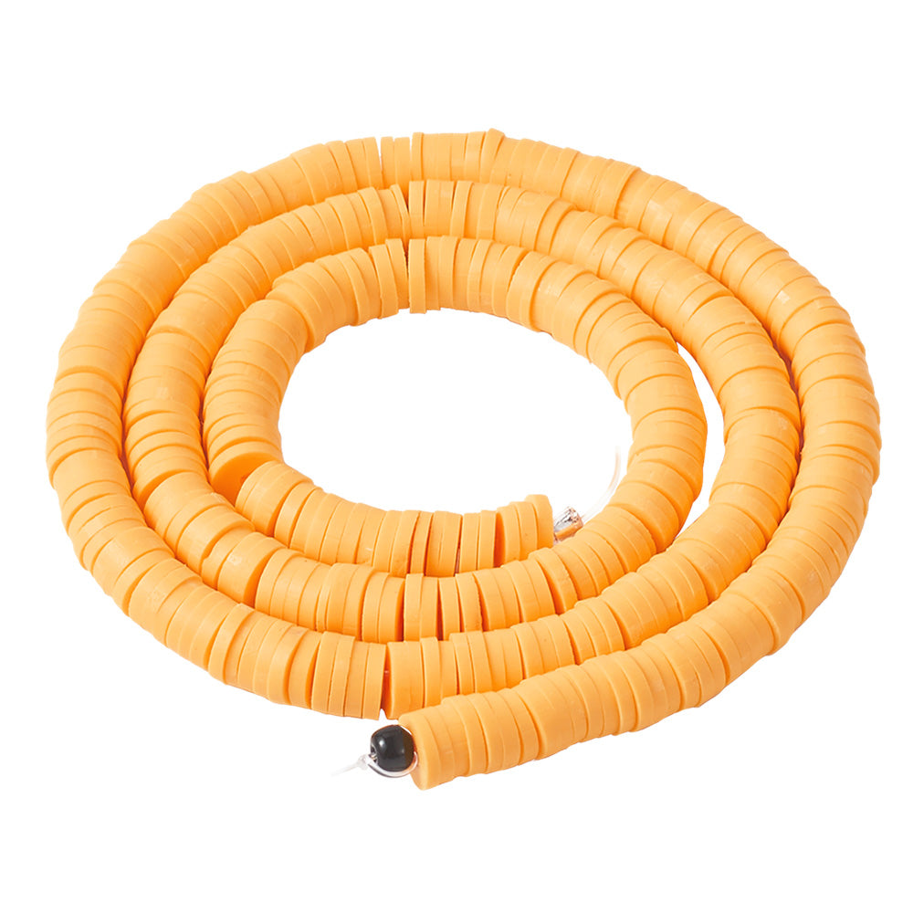 Handmade Polymer Clay Beads, Flat Disc Shape, Orange Color. Polymer Clay Heishi Spacer Beads for DIY Jewelry Making Craft Supplies. Great for Friendship Bracelets. Size: 8mm Diameter, 0.5-1mm Thick, Hole: 2mm, approx. 380pcs/strand, 17 Inches Long. Material: Handmade, High Quality Polymer Clay, Heishi Loose Beads. Bright Orange Color, Disc Shaped, Lightweight Beads. Smooth Finish.