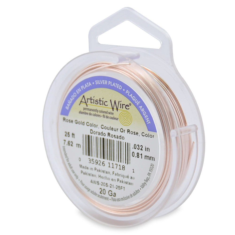 Tarnish Resistant Rose Gold. Silver Plated Copper Craft Wire for DIY Jewelry Making and Wire Wrapping Projects. Size: 20 Gauge (0.81mm) Silver Plated Copper Craft Wire, 25 ft/7.6m Length. Color: Tarnish Resistant Rose Gold Material: Silver Plated Copper Wire, Rose Gold Color. Tarnish Resistant. Brand: Artistic Wire