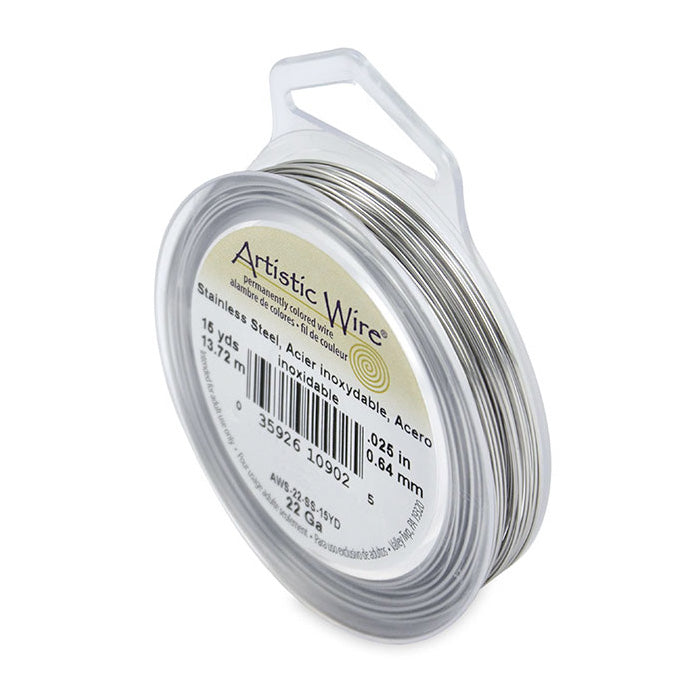 Stainless Steel Craft Wire for DIY Jewelry Making and Wire Wrapping Projects. Size: 22 Gauge (0.64mm) Stainless Steel Craft Wire, 15 yd/13.7m Length. Color: Silver Material: Stainless Steel Wire, Tarnish Resistant Wire. Brand: Artistic Wire