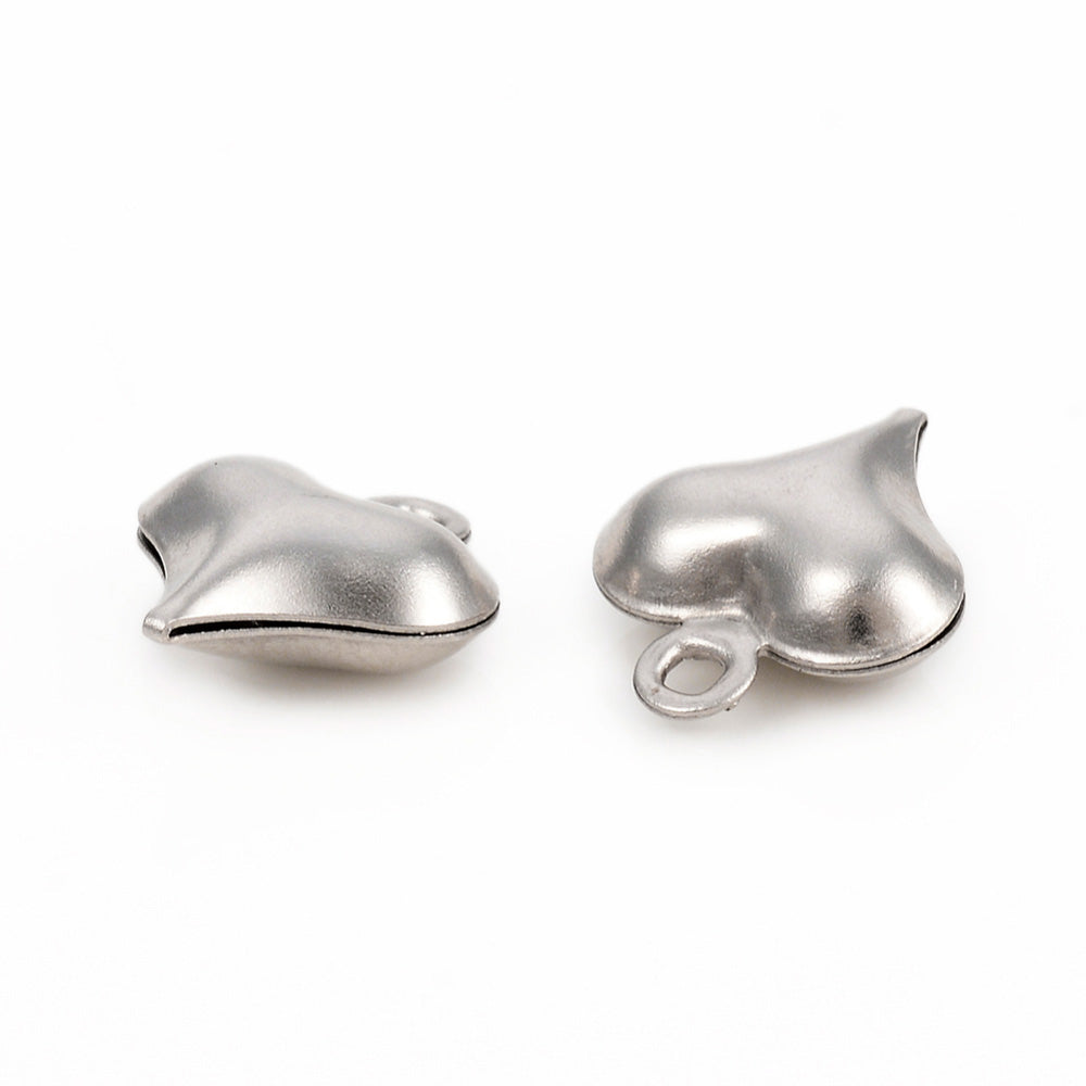 304 Stainless Steel Heart Charm Beads, Stainless Steel Colored Charms for DIY Jewelry Making.   Size: 9mm Width, 17mm Length, 3.8mm Thick, Hole: 1.2mm, Quantity: 5 pcs/bag.  Material: 304 Stainless Steel Charms. Stainless Steel Silver Color. Polished Shinny Finish.
