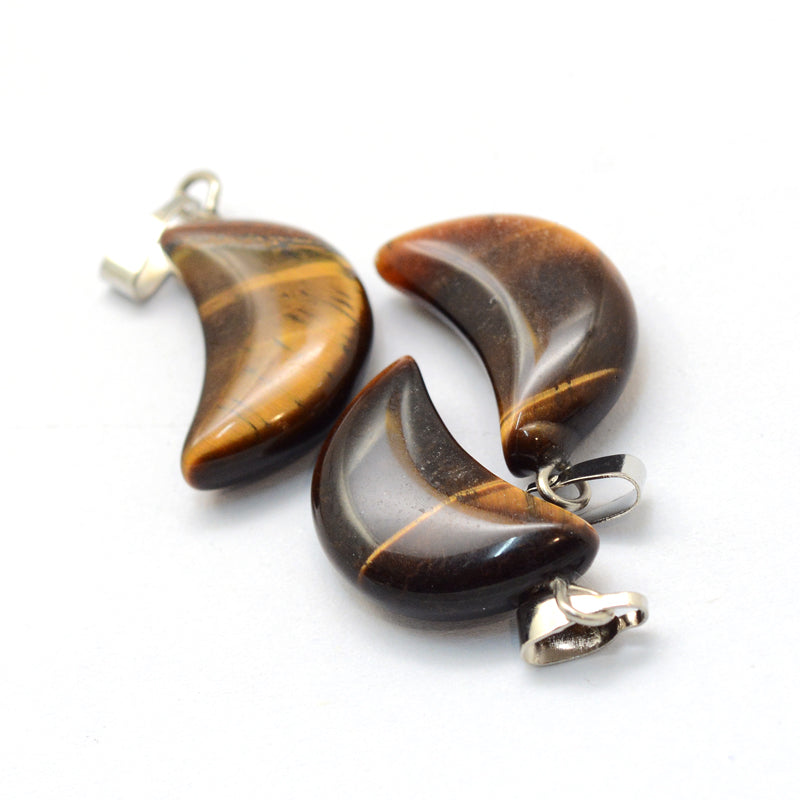 Tiger Eye Pendants, Semi-Precious Gemstone, Moon Shaped Pendant, 22x14x6mm, 1pcs/package