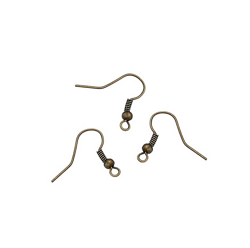 Earring Hooks with Bead and Coil, Antique Bronze Color. Size: 18mm Width, 20mm Length, 10 pcs/package. Material: Alloy Metal Earring Hooks. Antique Bronze Color, Shinny Finish. Wide Application: The Hooks are Suitable for making Your Own Earrings. Great Addition to Your Jewelry Making Collection.