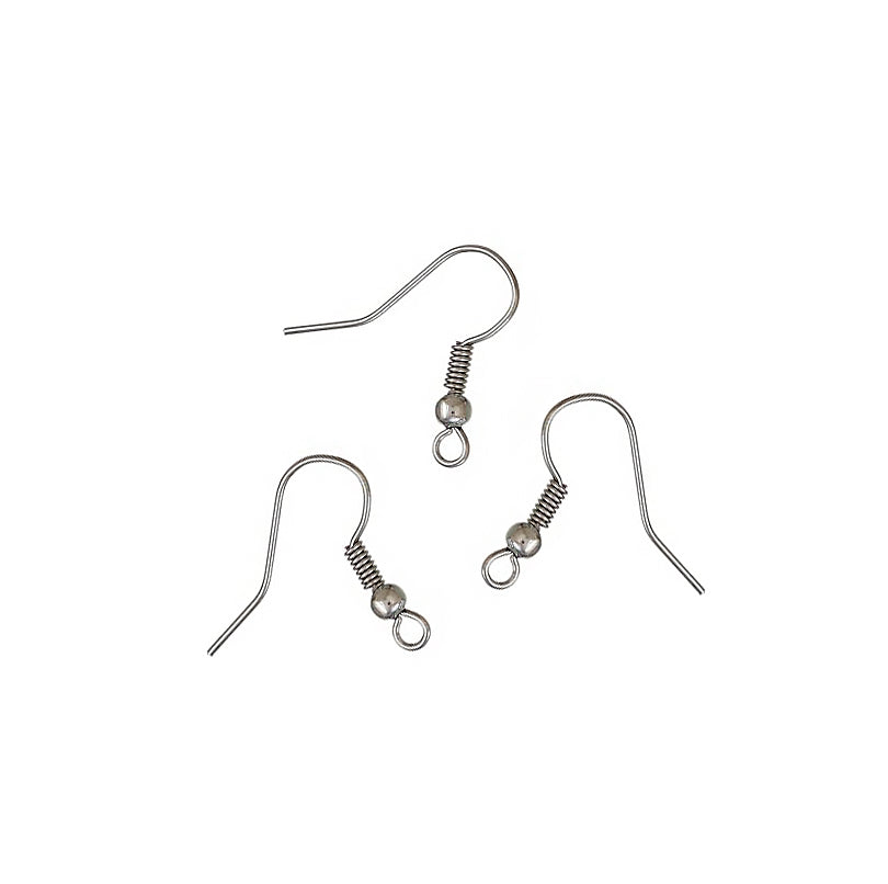 Earring Hooks with Bead and Coil, Antique Stainless Steel Silver Color. Size: 18mm Width, 20mm Length, 10 pcs/package. Material: Alloy Metal Earring Hooks. Stainless Steel, Antique Silver Color, Shinny Finish. Wide Application: The Hooks are Suitable for making Your Own Earrings. Great Addition to Your Jewelry Making Collection.
