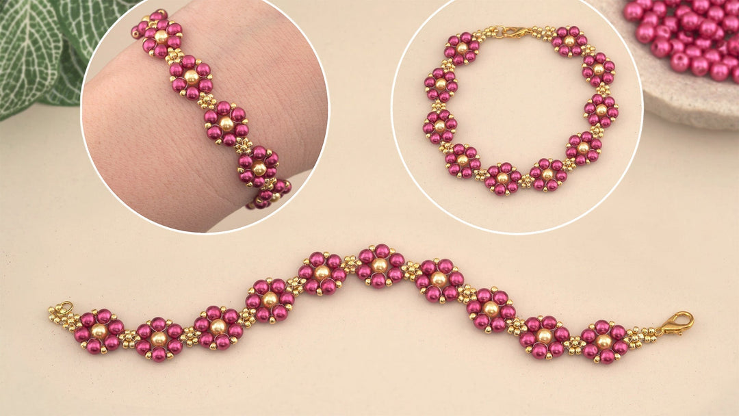 Pink Pearl Flower Bracelet Design - Easy Beading Tutorial for Beginners