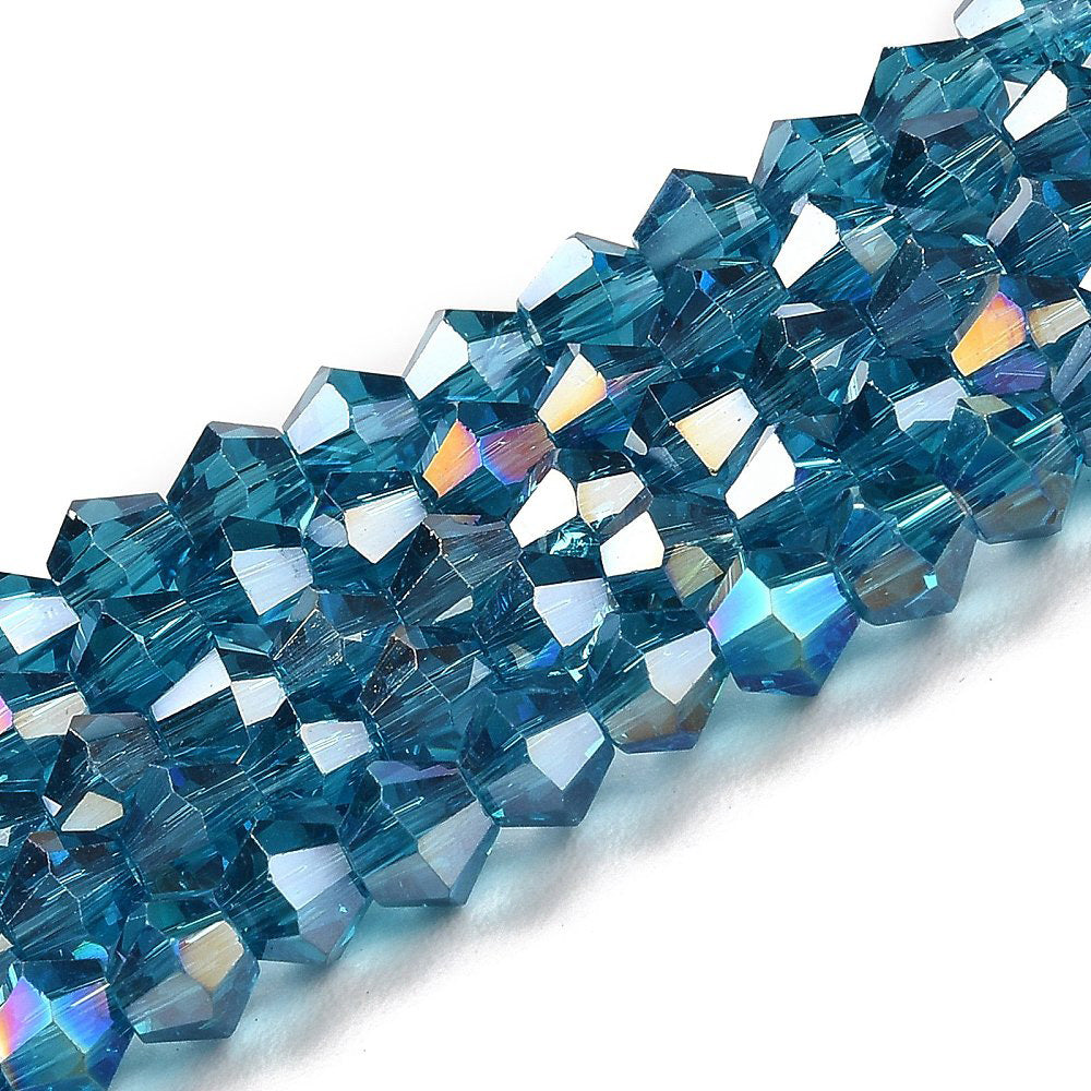 Faceted crystal and glass bicone beads for making bracelets, necklaces, earrings, and handmade jewelry designs.