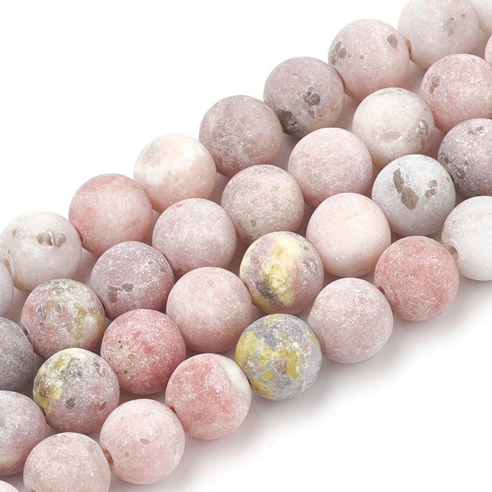 Natural Marble Kiwi Jasper Beads, Round, Matte, Semi-precious Gemstone for DIY Jewelry Making.   Size: 10mm Diameter, Hole: 1mm, approx. 37-40pcs/strand, 14.5" Inches Long.  Material: Natural Frosted Marble & Sesame Jasper Beads, Unpolished Stone Beads. Matte Finish. 