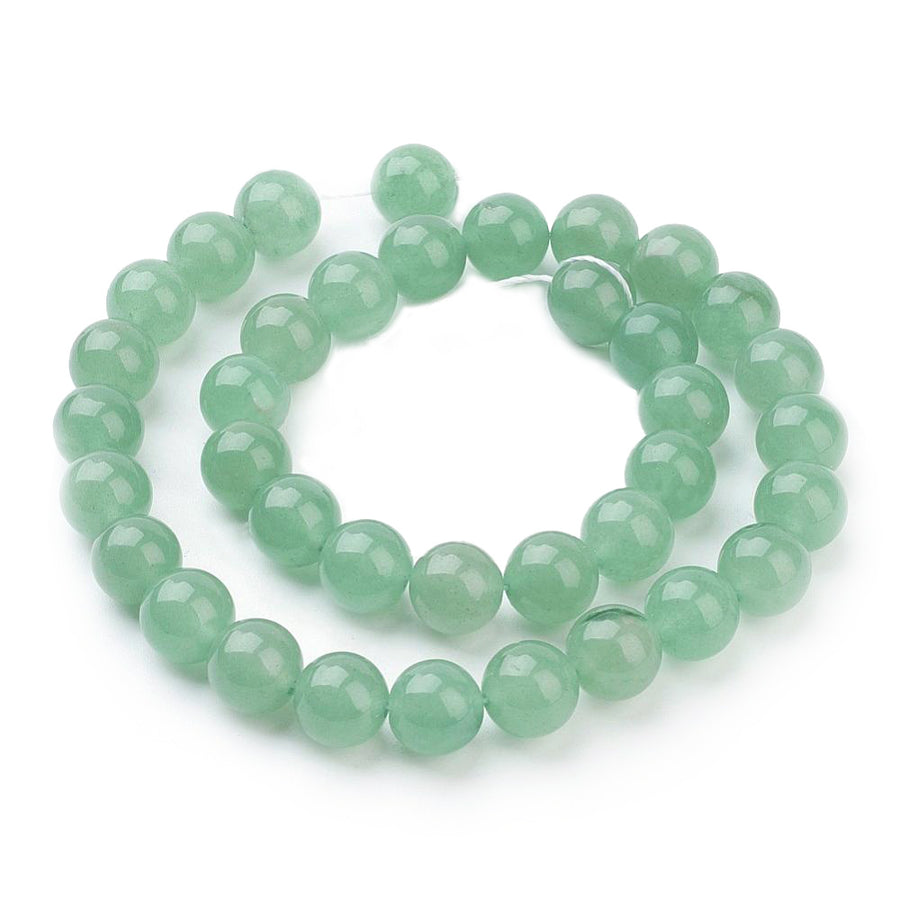 Natural Green Aventurine Beads, Green Color. High Quality Semi-Precious Gemstone Beads for DIY Jewelry Making.   Size: 10mm Diameter, Hole: 1mm, approx. 37-39 pcs/strand 15" Inches Long.   Material: Genuine Natural Green Aventurine Stone Loose Beads, Green Color.  Polished Finish.   Green Aventurine Properties:  Green Aventurine Stone provides Courage, Confidence, Happiness and Strength. It's Believed to Increase Optimism and the Will Power to Take Action. 