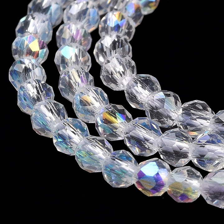 Glass Crystal Beads, AB Color Plated, Faceted, Round, Clear, 2mm