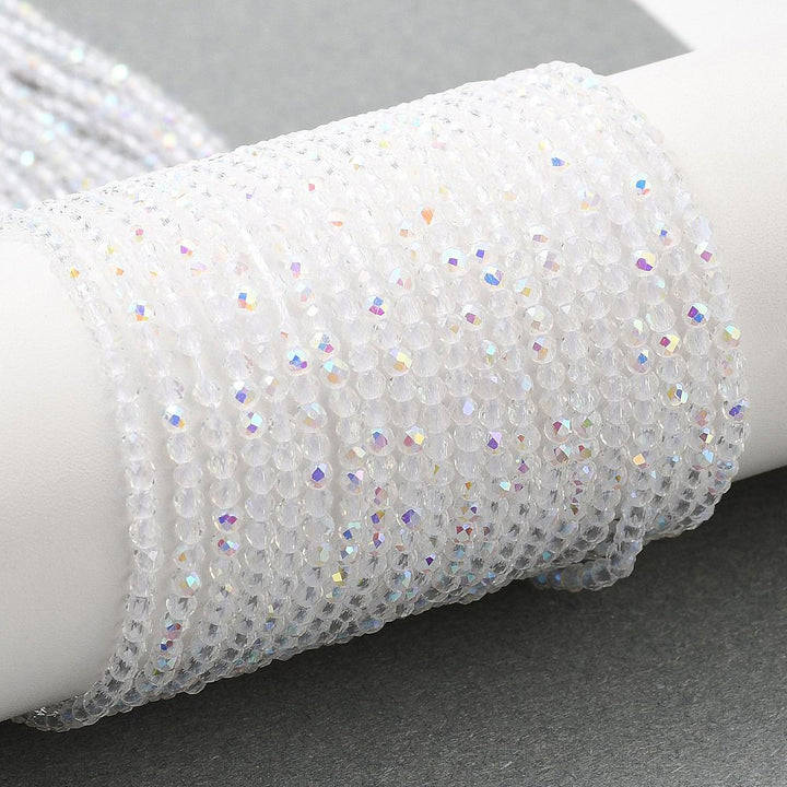 Glass Crystal Beads, AB Color Plated, Faceted, Round, Clear, 2mm