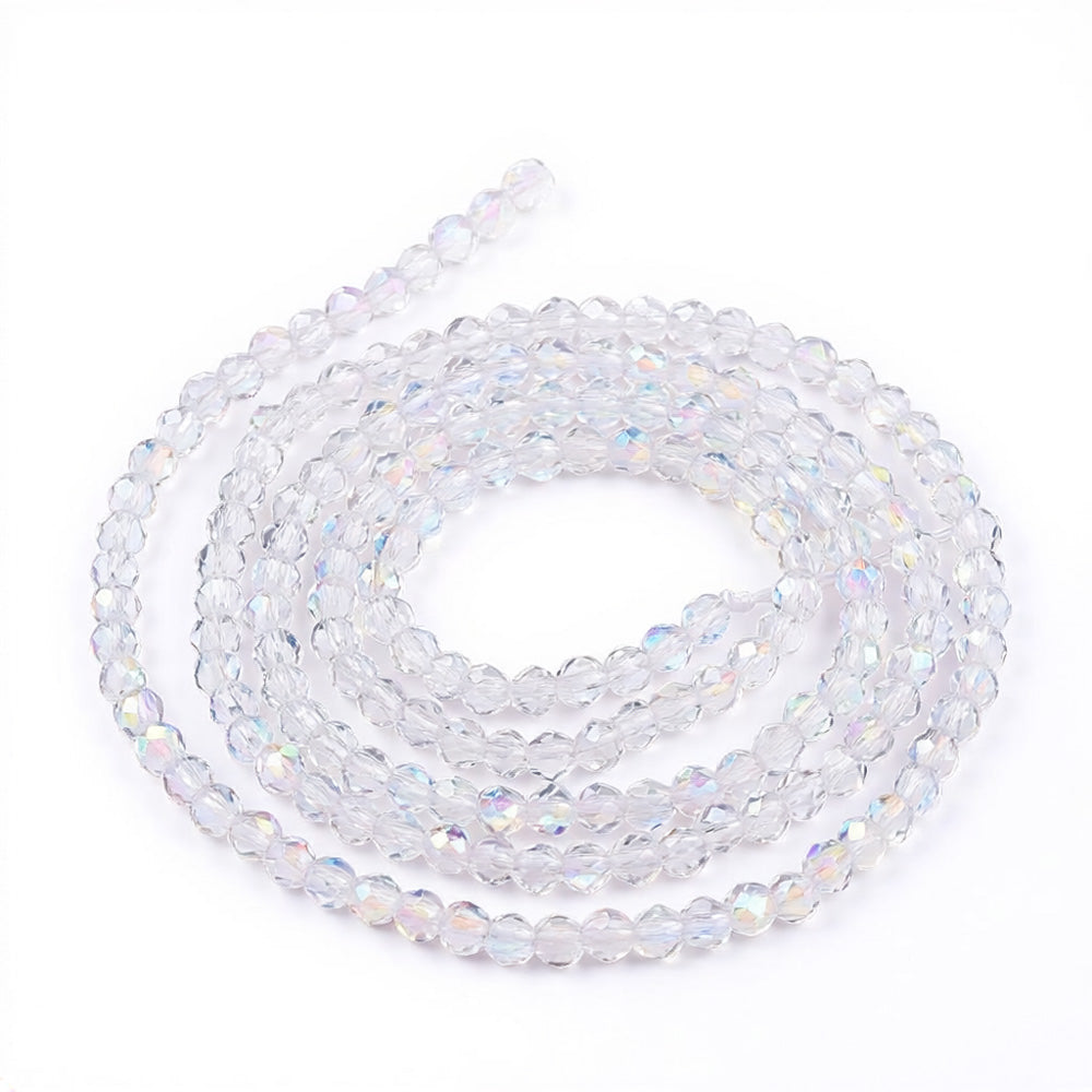 Glass Crystal Beads, AB Color Plated, Faceted, Round, Clear, 2mm
