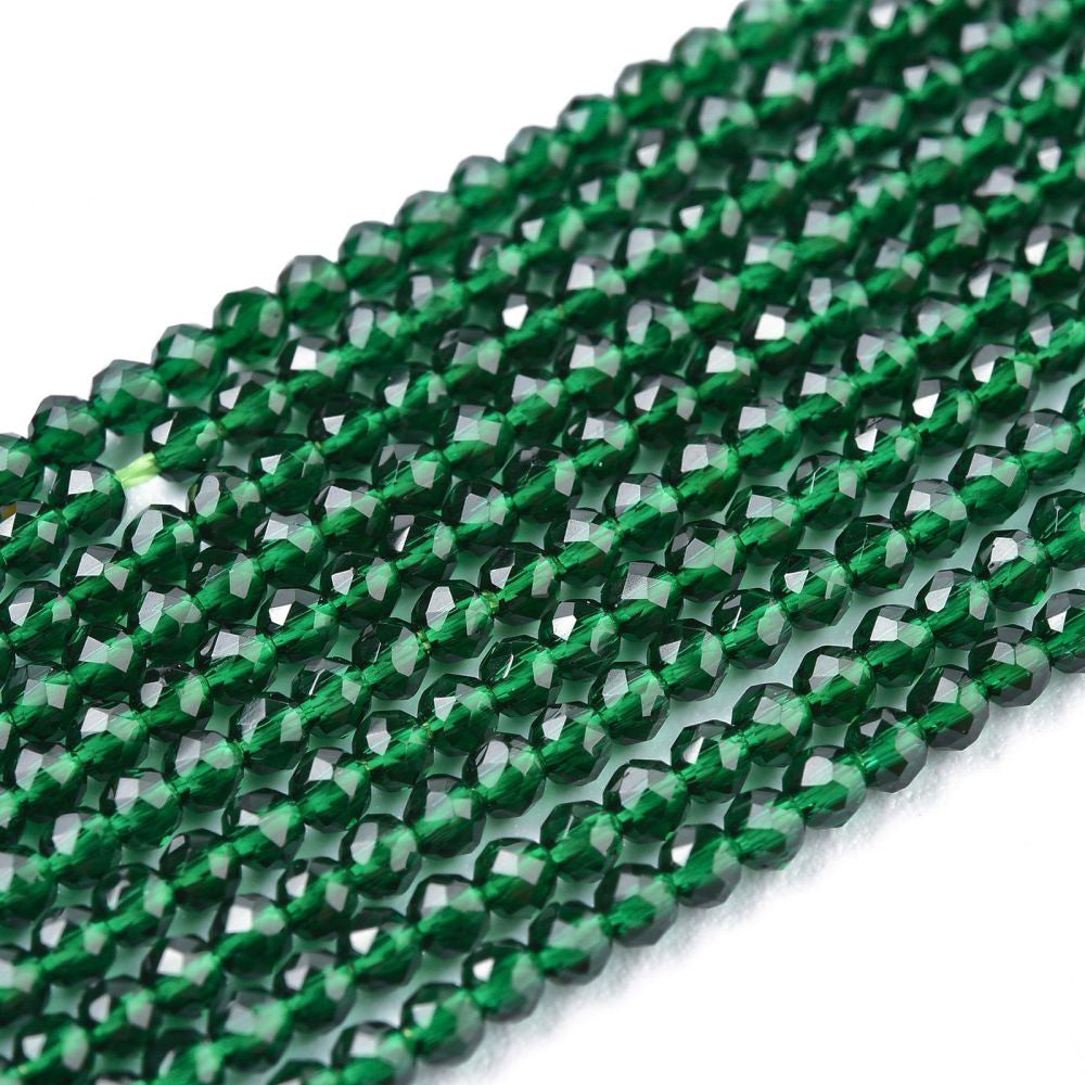 Glass Beads, Faceted, Round, Quartz Imitation, Green Color, 2mm