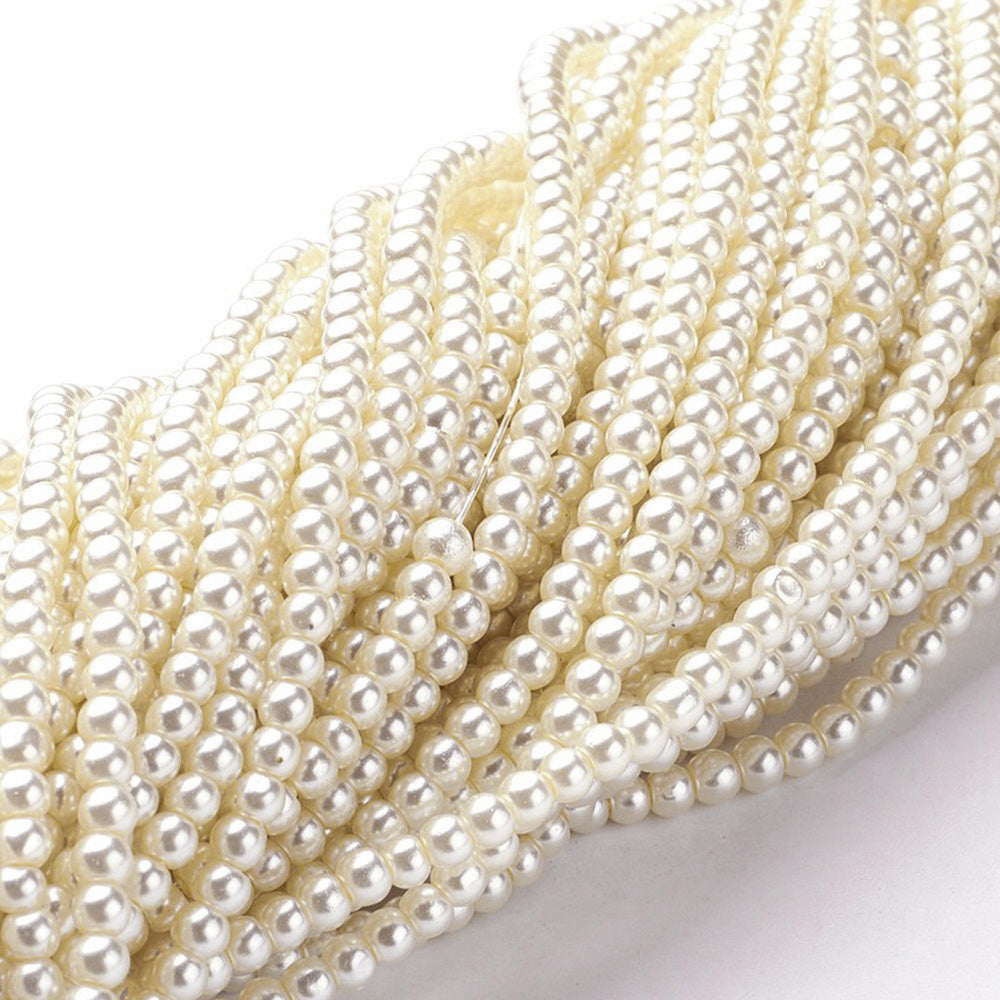 Glass Pearl Beads, Creamy White Color, 4mm
