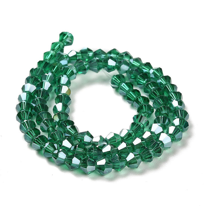 Transparent Electroplated, AB Color Plated Austrian Crystal Imitation&nbsp;Glass Crystal Beads, Bicone, Teal Green Color.