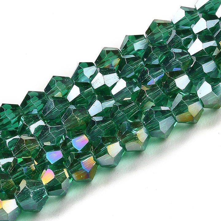 Glass Crystal Beads, Bicone, Faceted, AB Color Plated, Teal Green Color Crystal Beads for Jewelry Making.&nbsp;
