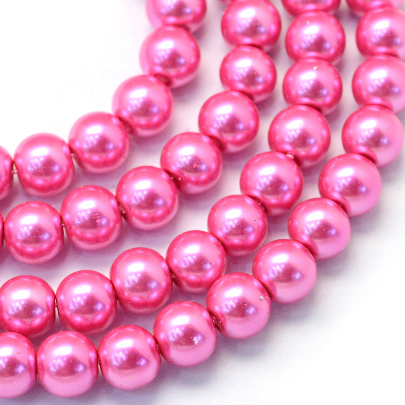 Glass Pearl Beads, Hot Pink Color, 4mm