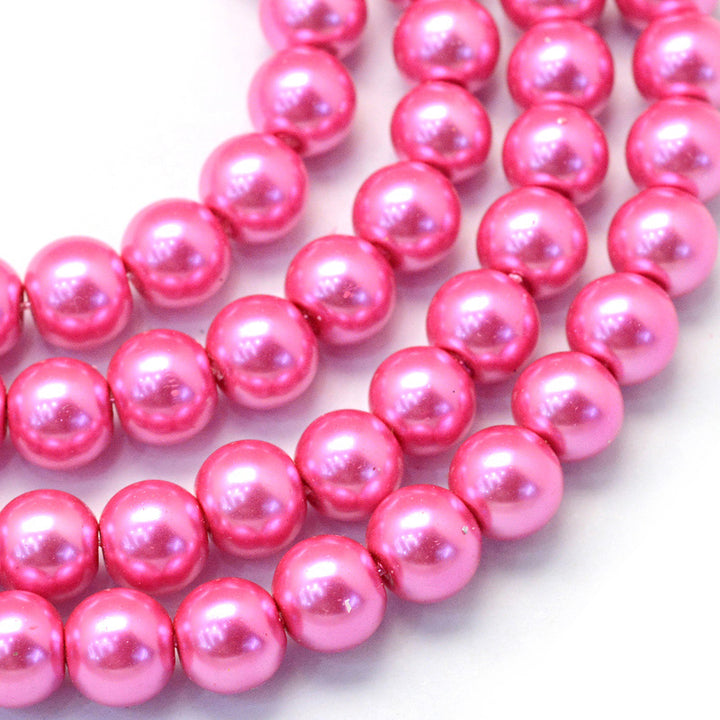 Glass Pearl Beads, Hot Pink Color, 4mm