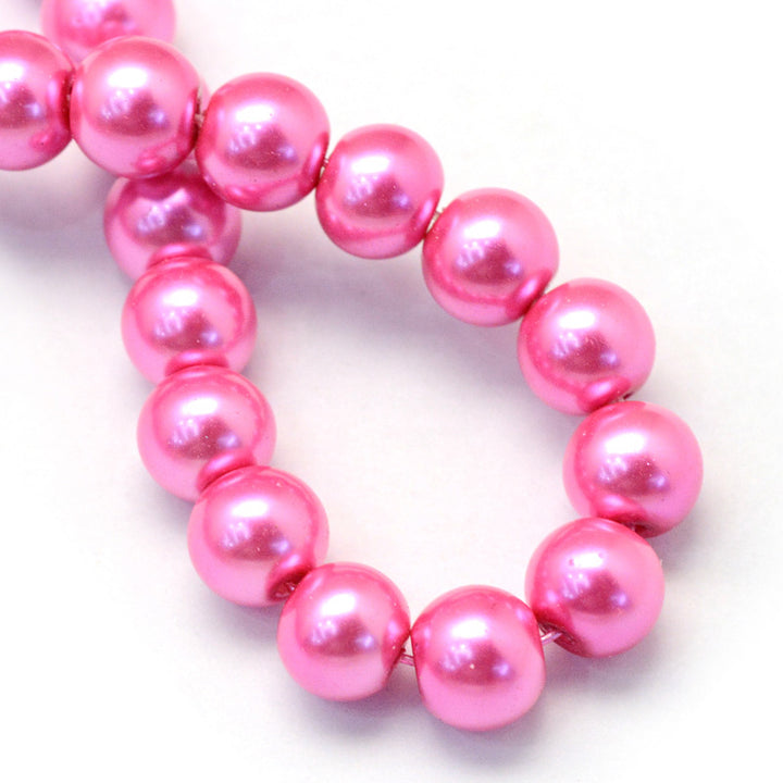 Glass Pearl Beads, Hot Pink Color, 4mm