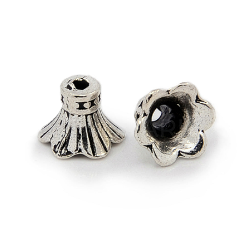 Bead Caps, Antique Silver, 6-Petal Flower, 11x9mm, 10pcs/bag