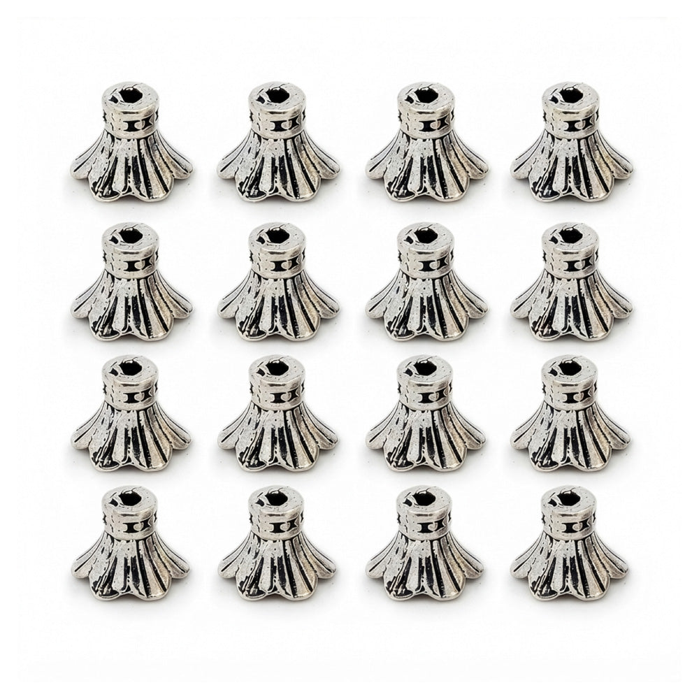 Bead Caps, Antique Silver, 6-Petal Flower, 11x9mm, 10pcs/bag