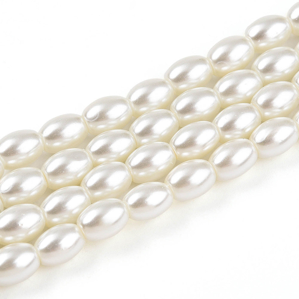 Rice Pearls, Glass Pearl Beads, Creamy White Color, 7x5mm