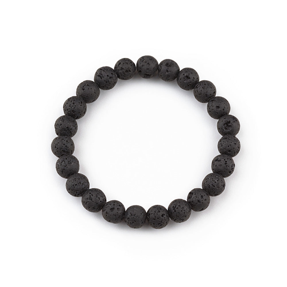 Black lava rock gemstone bracelet featuring 8mm beads in a timeless unisex design suited for both men and women. The natural volcanic stone brings grounding energy and emotional stability to the wearer, known in crystal traditions for promoting strength, courage, and calm during times of change. Lava rock&