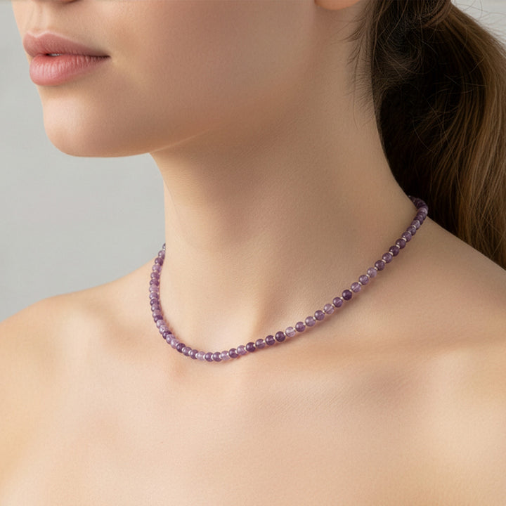 Amethyst Beaded Gemstone Necklace, 16" Inches