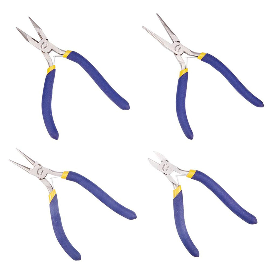 BENECREAT 4-Piece Precision Comfort Jewelry Pliers Set for Jewelry Making - Long Nose with Cutter/Round Nose/Long Nose/Side Cutting Pliers. Perfect Plier Tool Set for DIY Jewelry Making Projects.