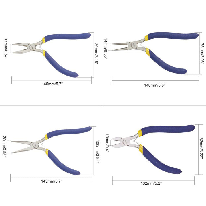 BENECREAT 4-Piece Precision Comfort Jewelry Pliers Set for Jewelry Making - Long Nose with Cutter/Round Nose/Long Nose/Side Cutting Pliers. Perfect Plier Tool Set for DIY Jewelry Making Projects.