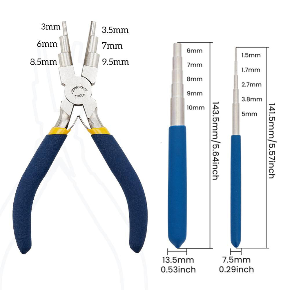 BENECREAT Wire Looping Tool Set with 2Pcs Wire Looping Mandrel and 1Pc 6 in 1 Bail Making Plier for Jewelry Wire Wrapping and Jump Ring Forming.Great for wire forming, wire loops, jump ring making, earring making and and other DIY jewelry craft making p