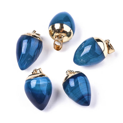 Agate Teardrop Pendants, Blue Color. Semi-precious Gemstone Pendant for DIY Jewelry Making. Add a Touch of blue to your necklace design..  Size: 24-25mm Length,14-15mm Wide Hole: 4x7mm, 1pcs/package.   Material: Natural Agate Stone Pendant, Gold Toned Findings. Teardrop Shaped, dyed blue color pendant. Polished Finish. 