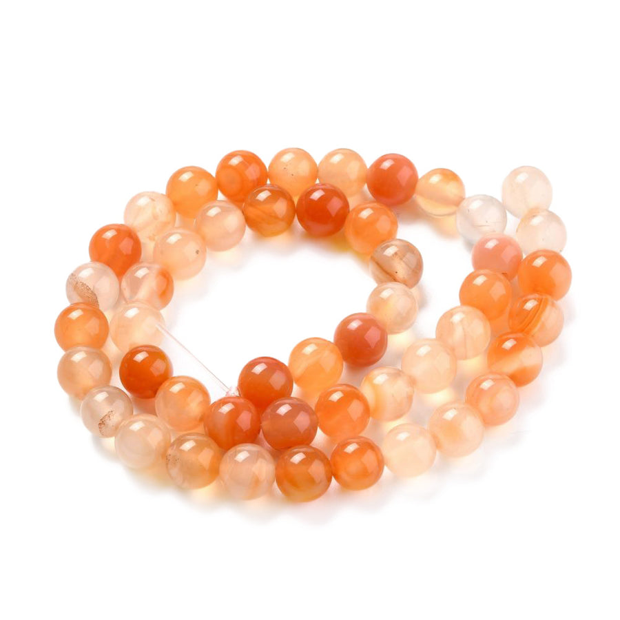 Natural Carnelian Stone Beads, Round, Orange Red Color. Semi-Precious Gemstone Beads for DIY Jewelry Making.   Size: 10mm Diameter, Hole: 1mm; approx. 38pcs/strand, 15" Inches Long.  Material: Natural Grade "A" Carnelian Stone Beads. Variance of Orange and Red Color. Polished Finish. 