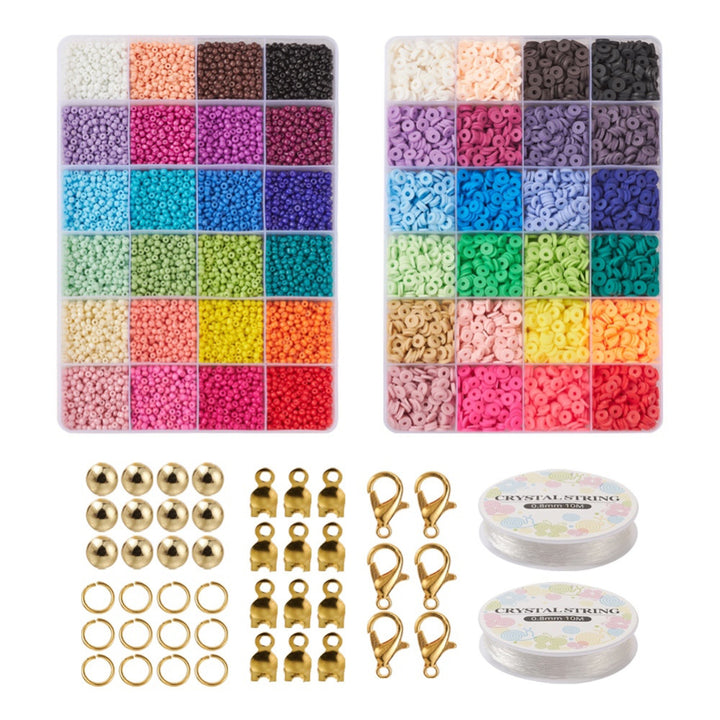 Seed Beads & Polymer Clay Heishi Beads, DIY Jewelry Making Kit, 2600pcs/box