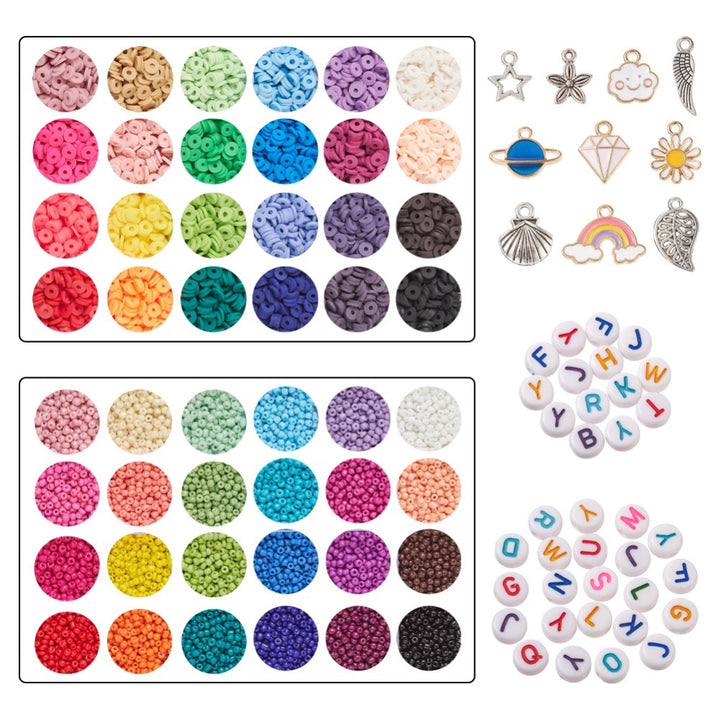 Seed Beads & Polymer Clay Heishi Beads, DIY Jewelry Making Kit, 2600pcs/box