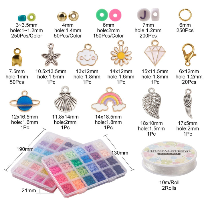 Seed Beads & Polymer Clay Heishi Beads, DIY Jewelry Making Kit, 2600pcs/box