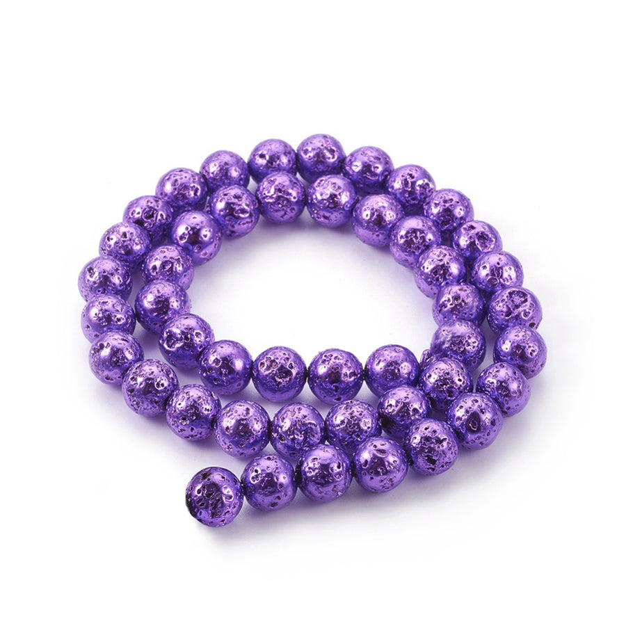 Purple Electroplated Lava Stone Beads, Round, Bumpy, Dark Orchid Purple Color Lava Beads for DIY Jewelry Making.  Size: 8-8.5mm Diameter, Hole: 1mm; approx. 45pcs/strand, 15" inches long.  Material: Electroplated Porous Lava Stone Beads, Purple color Bumpy, Round Beads.
