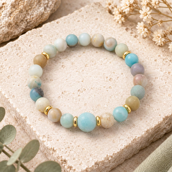 Matte Amazonite Beaded Gemstone Stretch Bracelet
