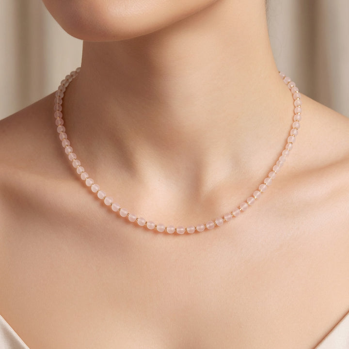 Matte Cherry Quartz Beaded Gemstone Necklace, 15" Inches