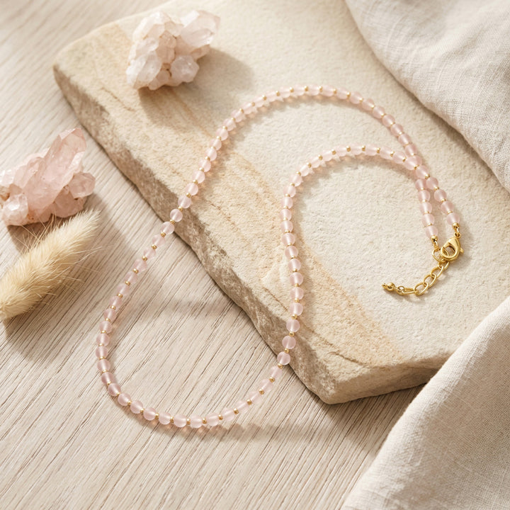 Matte Cherry Quartz Beaded Gemstone Necklace, 15" Inches