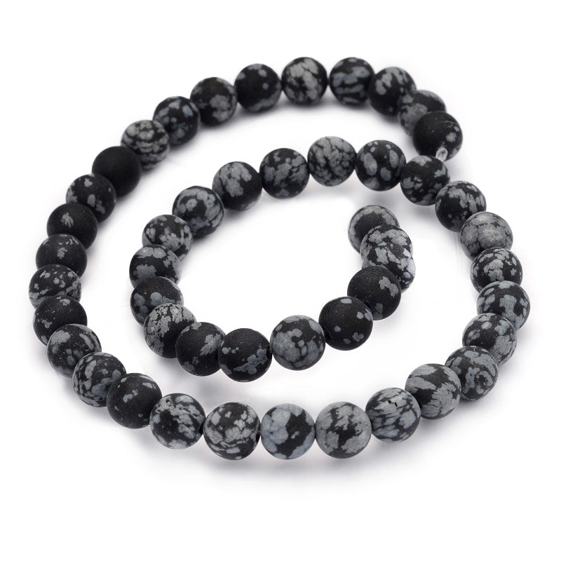 Frosted Snowflake Obsidian Beads, Black Color. Matte Semi-precious Gemstone Beads for DIY Jewelry Making.   Size: 6mm Diameter, Hole: 1mm approx. 58pcs/strand, 15 Inches Long.  Material: Frosted Snowflake Obsidian Stone Beads, Black Color. Unpolished Matte Finish. 