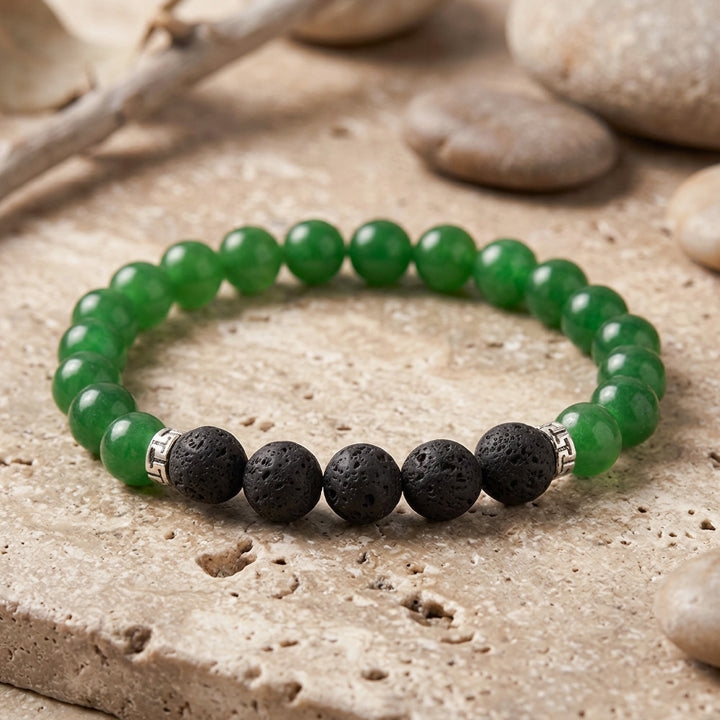 Green Jade &amp; Lava Rock Gemstone Bracelet