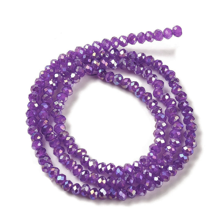 Glass Crystal Beads, Rondelle, AB Color Plated, Blue Violet Color, 4x3mm