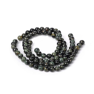 Kambaba Jasper Beads, Round, Green Color. Semi-Precious Gemstone Beads for Jewelry Making.   Sizes:  4mm Diameter, Hole: 1mm; approx. 47pcs/strand, 14.5" Inches Long.  6mm Diameter, Hole: 1mm; approx. 47pcs/strand, 14.5" Inches Long.  8mm Diameter, Hole: 1mm; approx. 44-46pcs/strand, 14.5" Inches Long.  Material: The Beads are Natural Kambaba Jasper Stone. Polished, Shinny Finish.