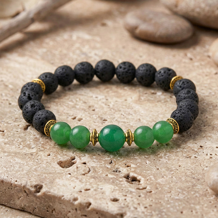 Green Jade &amp; Lava Rock Beaded Gemstone Bracelet