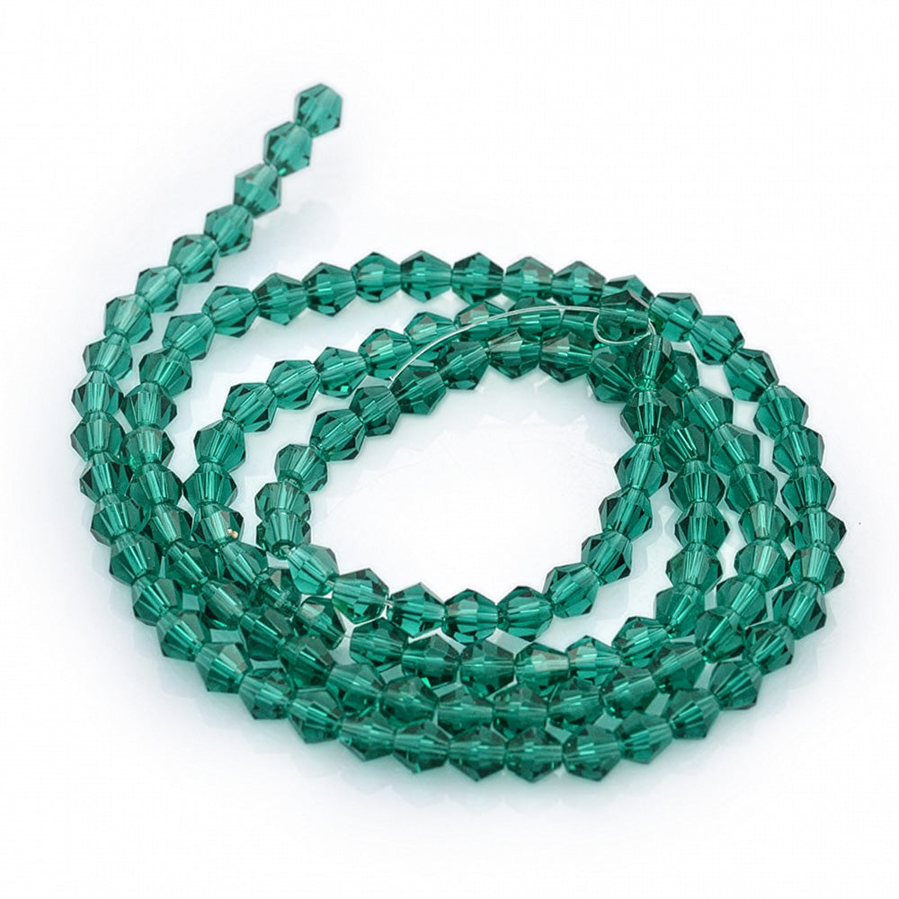 Glass Beads, Faceted, AB Color plated Light Sea Green Color, Bicone, Crystal Bead

Size: 4mm Length, 4mm Width, Hole: 1mm; approx. 80pcs/strand, 12" inches long.

Material: Austrian Crystal Imitation Glass Crystal Bicone Beads.