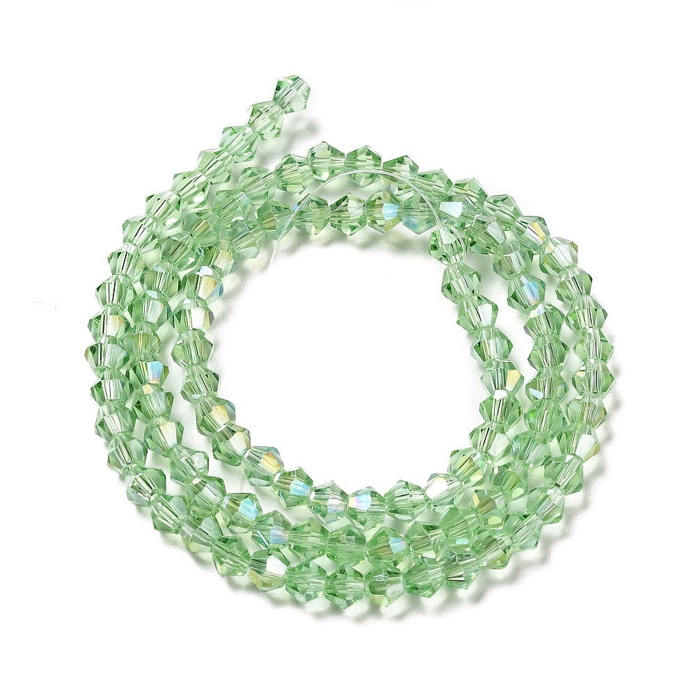 Glass Crystal Beads, Bicone, Faceted, AB Color Plated, Light Green Color Crystal Beads for Jewelry Making.&nbsp;