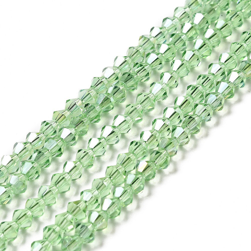 Glass Crystal Beads, Bicone, Faceted, AB Color Plated, Light Green Color Crystal Beads for Jewelry Making.&nbsp;